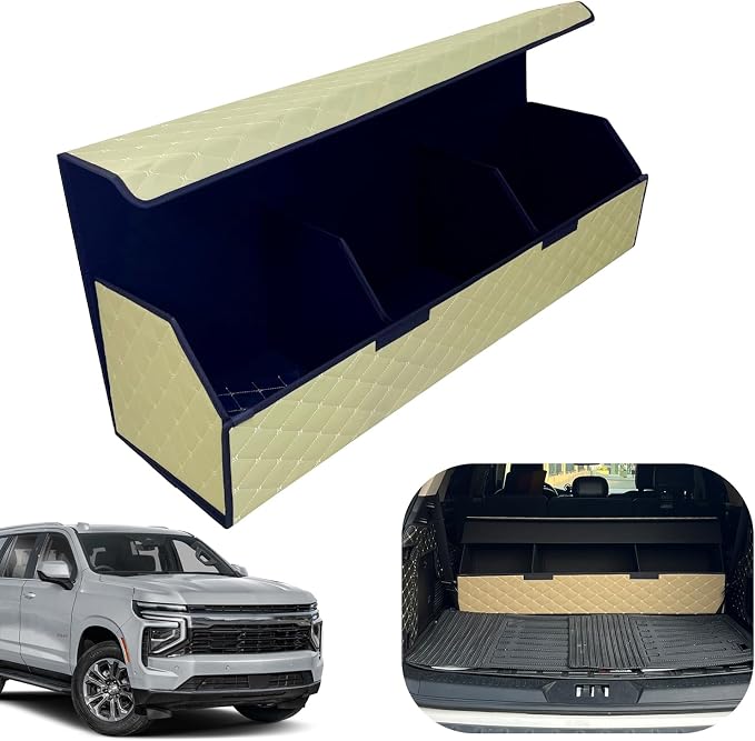 Car Trunk Organizer for For Chevy Tahoe - Custom Fit,Easy Installation，Large Space Outdoor Trunk Organizer with Leather,Hook and Loop Fastener,4-Layer Cover,For Chevy Tahoe 2021-2025