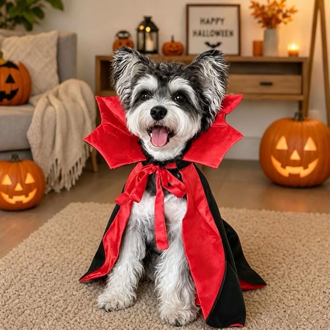 Funny Halloween Dog Cat Vampire Cloak Costume Stand-Collar Design Pet Cape Cosplay Apparel Holiday Party Dress Up Decoration(Vampire,S)