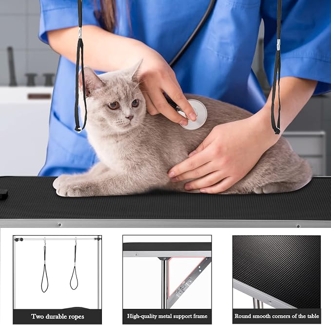 SoarFlash Pet Dog Grooming Table Foldable,Heavy Duty Foldable Pet Grooming Table with Arm & Noose & Mesh Tray, Maximum Capacity Up to 330lbs, 36inch, Black