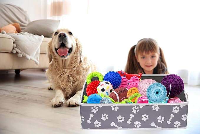 Geyecete Dog Toy Basket Large Dog Toy bin Dog Toy Box Storage Box - Foldable Fabric Trapezoid Organizer Boxes with Handle, Collapsible Basket for Dog Toys (Bone Claw)