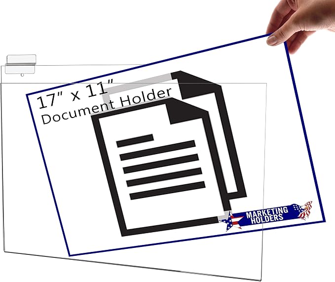 Marketing Holders 4 Pack Slatwall Sign Holder 17" x 11" Horizontal Promotional Flier Announcement Price Sheet Graphic Poster Landscape Business Slatwall Notice Display Retail Frame Clear Acrylic