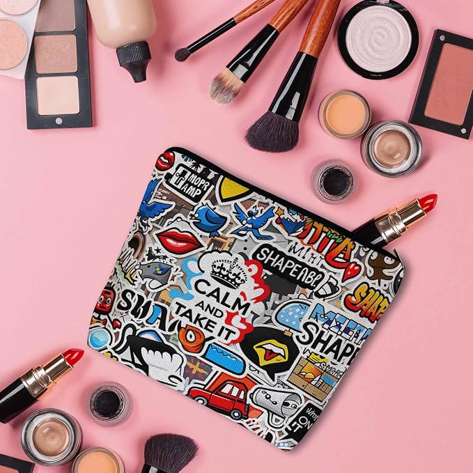 Women Cosmetic Bag Graffiti, Rainbow Graffiti Social Media Signs Cute Makeup Bag For Purse Cosmetic Travel Bag For Toiletries Makeup Storage Bag Flax Skincare Bag Make Up Pouch Bags