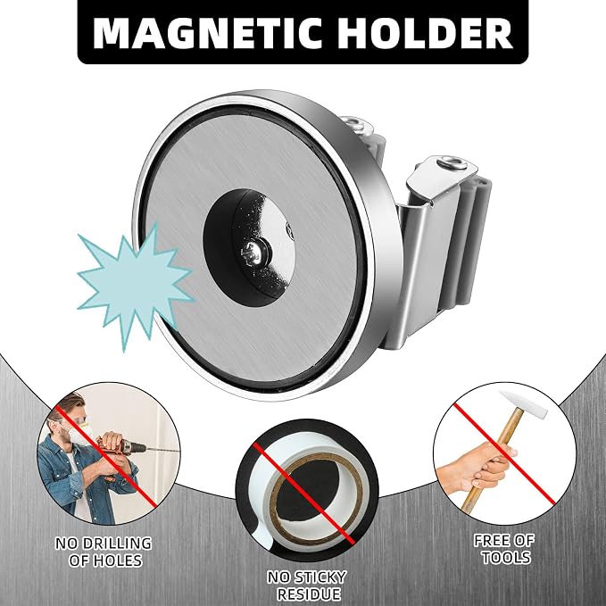 Vercraft 4 Pcs Magnetic Broom Holder Wall Mounted Anti Slip Rack,Silver | Movable Magnetic Organizer for Mops Brooms, Dual Roller Grip, Wall Storage for Garage Kitchen Laundry Garden Tools