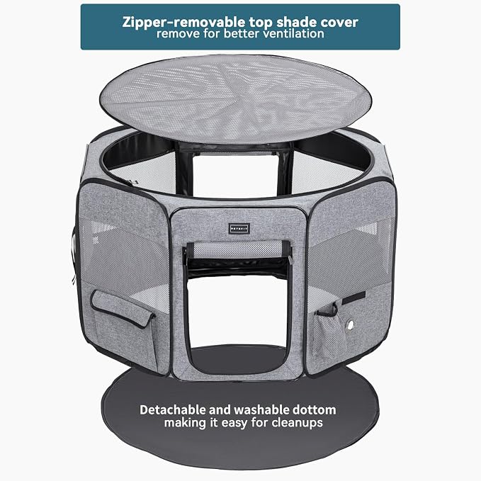 Petsfit Portable Dog Playpen for for Large Dogs/Cat/Rabbit/Chick, with Water Bottle Holder and Carrying Case, for Travel/Indoor/Outdoor Use, Large (45.5"x45.5"x28.5")