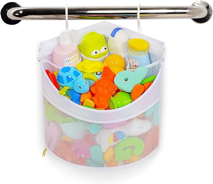 Ligereza Baby Bath Toy Organizer, Quick Drying, bath toy holder, Large Capacity Multi Use Shower Caddy (White)