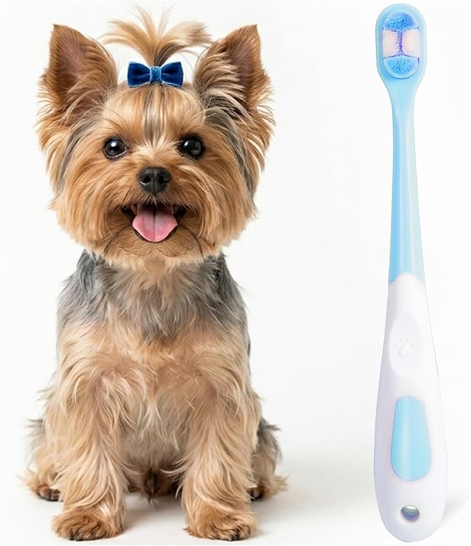 Small Dog Toothbrush, Puppy & Cat Tooth Brushing Kit, Ultra Soft Head Teeth Brush for Kitten & Tiny to Medium Pet, Doggy Toothbrushes Deep Dental Clean, 1 PCS, Blue