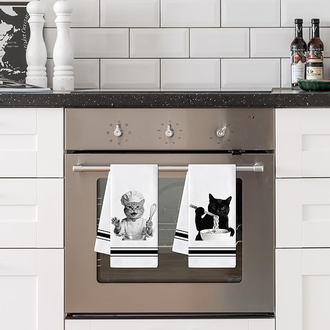 GROBRO7 Cute Cats Hand Towel - 6Pcs Funny Kitchen Kitten Theme Dishcloths Set Polyester Soft Clean Dish Towels Home Dining Table Restaurant Bath Decor Housewarming Gifts for Cat Lovers Hostess Women