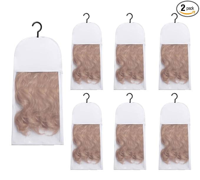 100% Cotton 133 Thread Count Wig Storage Bag, 2 Pack, White, 24 x 11.4 In | Breathable, Washable, Dustproof Mesh Bag for Hair Extensions, Travel & Household Storage