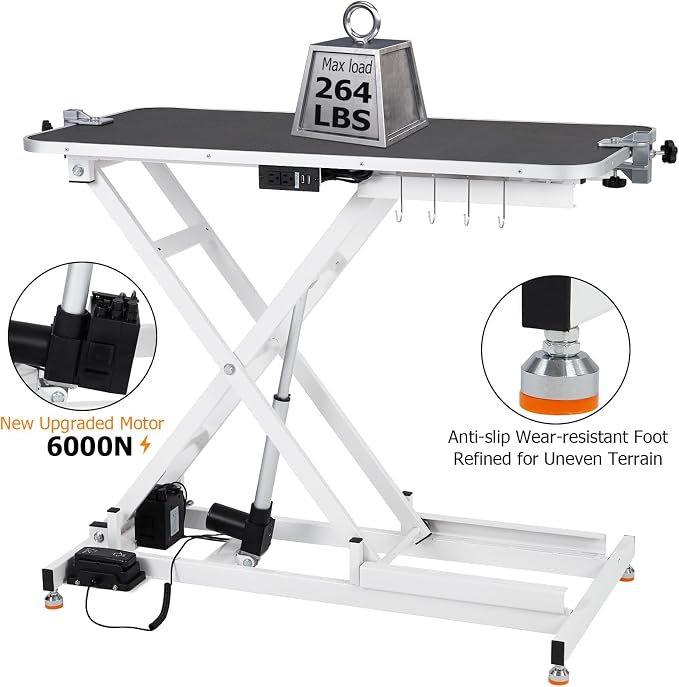 50" Electric Dog Grooming Table, 9"-40" Height Adjustable Heavy Duty Pet Grooming Table with Anti Slip Tabletop, 3 Grooming Noose, Tool Organizer, for Dogs & Cats, White