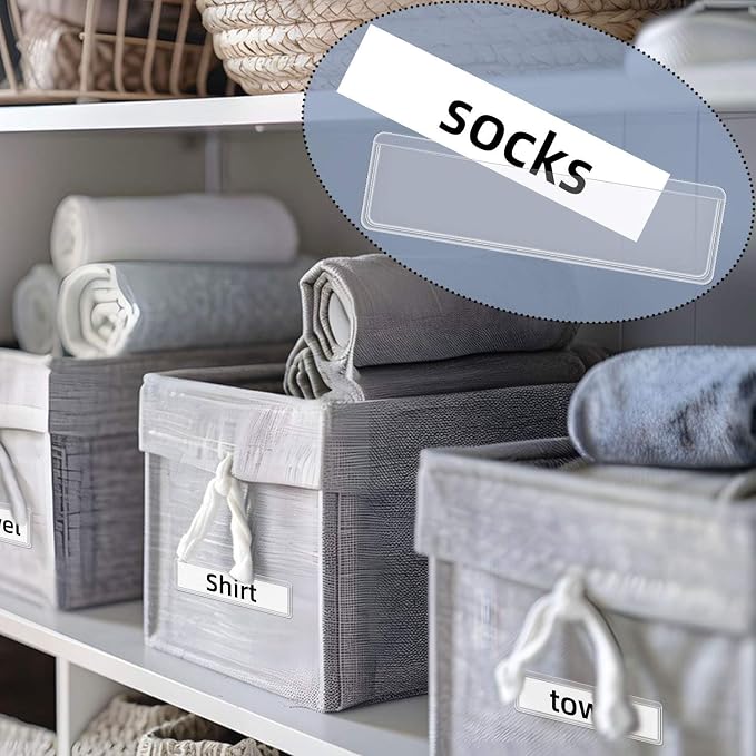 40 Pack Self Adhesive Label Holders Adhesive Clear Shelf Tag Plastic Index Card Pockets for Mailbox Bookshelf Supermarket Storage Bins Label Holder Library Shelf Labels Holder Index Label Pockets