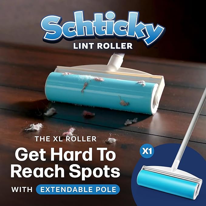 Schticky Lint Roller Set - Reusable & Washable Lint Roller Cleaner for Clothes Sofa Furniture Car Cat Dog Hair - Clean in a Quicky with Schticky (3 Piece Set)