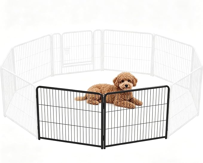 DUMOS Dog Playpen 2 Panels 24 Inch Indoor Outdoor Metal Pet Fence | Foldable Dog Play Pen with Door, Portable Exercise, RV Camping, Puppy Small Dogs