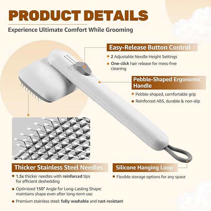 Self Cleaning Slicker Brush for Dogs Cats, One Click Hair Removal, Deshedding Brush for Long Short Haired Pets, Reduce Shedding & Remove Mats - Green