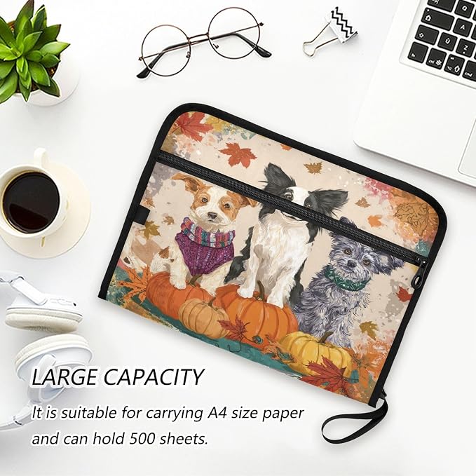 Autumn Pets and Pumpkins Expanding File Organizer with 13 Pockets Accordion File Folders with Labels,Portable Document Paper Bill Receipt Organizer,Home College School Office Supplies, Letter S