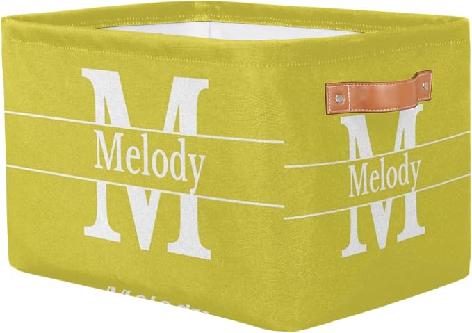 Custom Name Lemon Yellow Storage Bin, Initial Letter Storage Basket