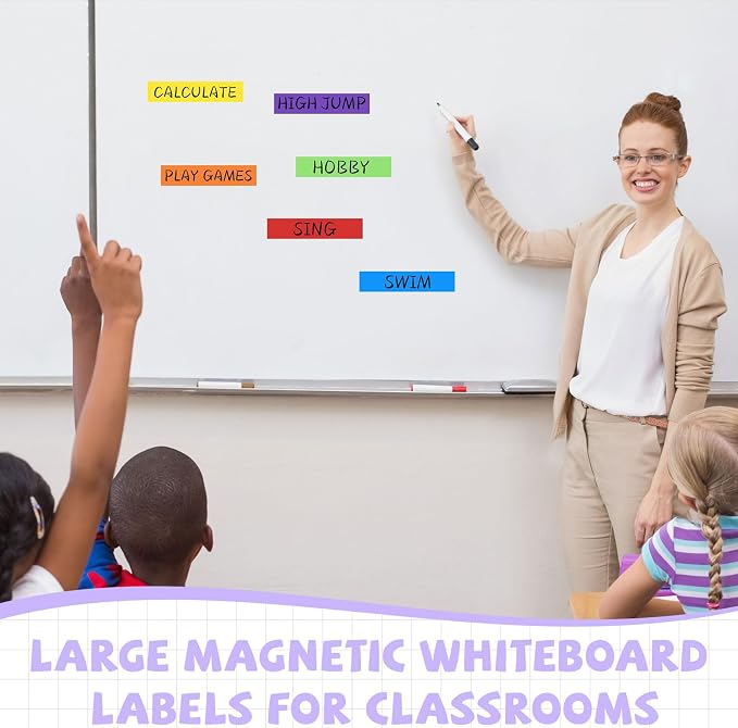 6 Pcs Dry Erase Magnetic Tapes for Classroom Colored Rainbow Adhesive Magnetic Strips Blank Sticky Labels Writable Sheet for Back to School Whiteboard Refrigerator DIY(2 in X 9.8 ft,Classic)