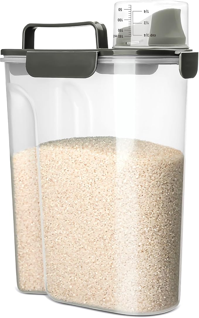 Viretec Rice Storage Container, 5 to 10lb Dry Food Airtight Dispenser, Pet Dog Cat Food Canister, BPA Free Clear Plastic Kitchen and Pantry Organization Bin for Oatmeal, Grain, Cereal, Pasta, Flour