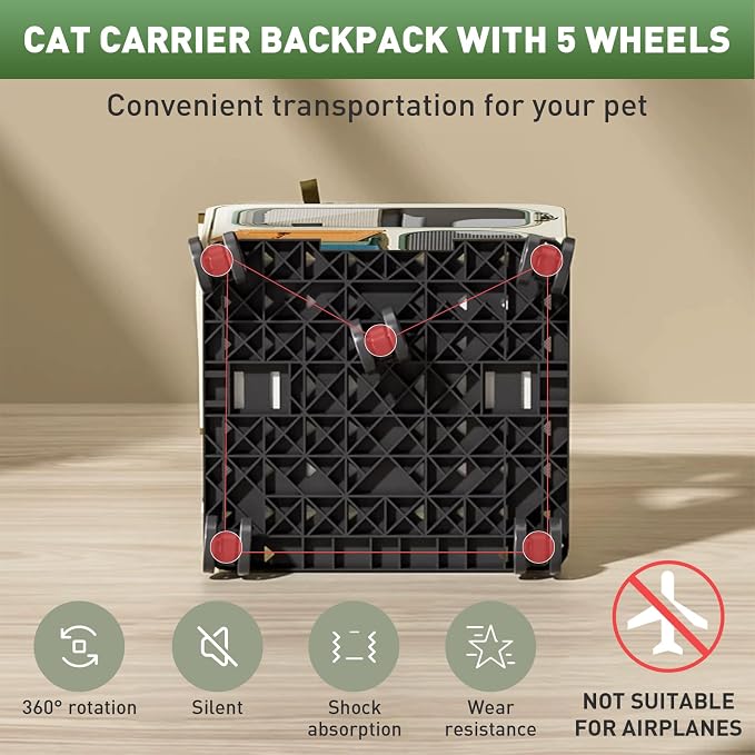 Cat Carrier with Wheels, Folding Rolling Pets Carrier on Wheel Soft Pet Handbag Cats Backpack, Dog Carriers up to 23 LBs Removable Cat Bag for Small Dogs Medium Cats Outing(NOT for TSA)