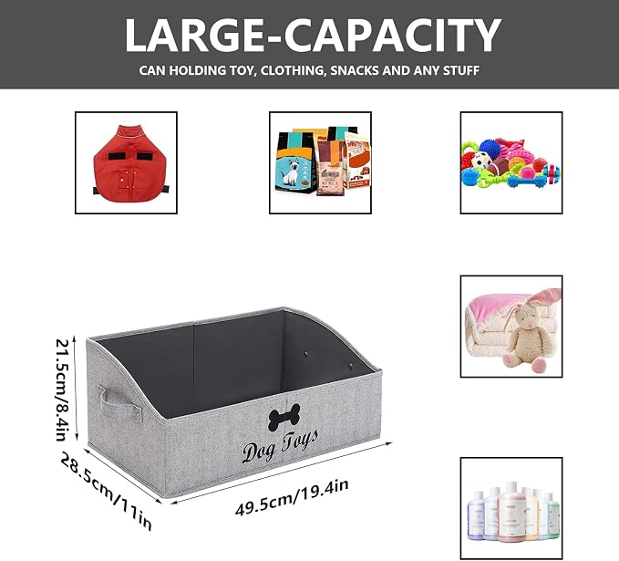 Morezi Linen-cotton blend dog toy basket and dog toy box, dog toy basket storage - Perfect for organizing pet toys, blankets, leashes, chew toys - Grey Stripe - Dog