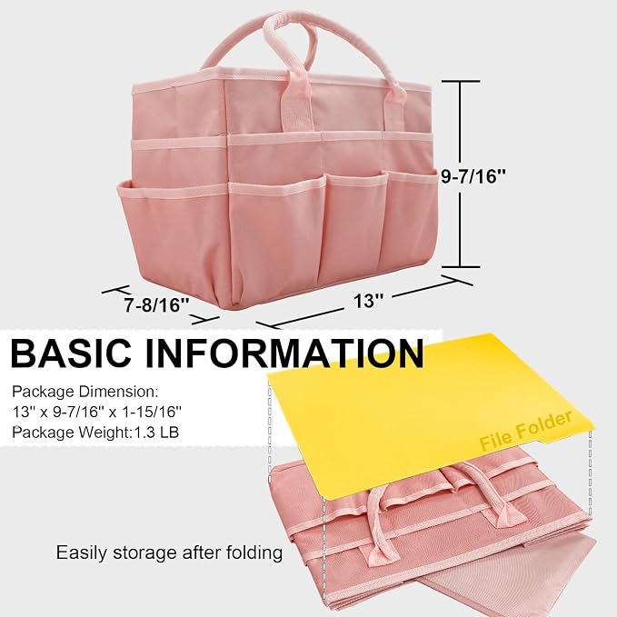 Cupohus Craft Organizer Bag, Pink Art Supply Tote with Multiple Pockets | Portable Storage Tote for Scrapbooking, Journal, Sewing, Oxford Fabric Carrying Caddy for Teacher, Officer, Artist
