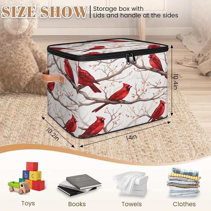 Storage Bins Branch Cardinals Storage Basket with Zipper Lid & Handle Foldable Storage Box Storage Cube Bin Clothes Organizer for Closet, Bedroom