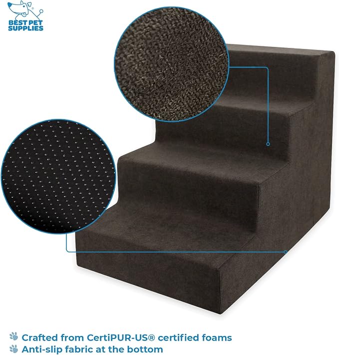 Best Pet Supplies Dog Stairs & Steps - Foam Steps for Small Dogs & Cats, Non-Slip Indoor Balanced Pet Step Support, Dog Ramp, No Assembly, Dark Brown, 4-Step (18-inch Height)