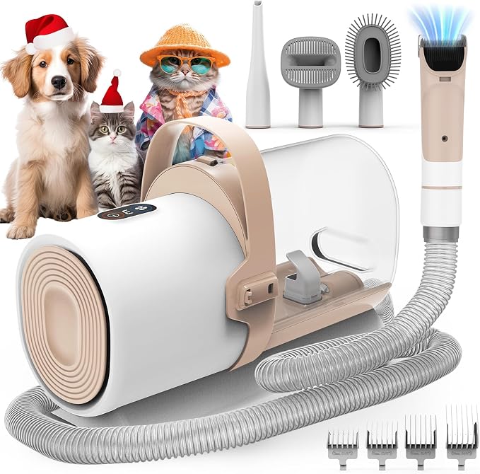 FIXR Dog Grooming Vacuum, Pet Grooming Kit with Dog Clippers, 2.5L Dust Cup 11000Pa Dogs Vacuum for Shedding Grooming, 5 Grooming Tools Home Cleaning in 1, Low Noise Pet Grooming Vacuum for Dogs