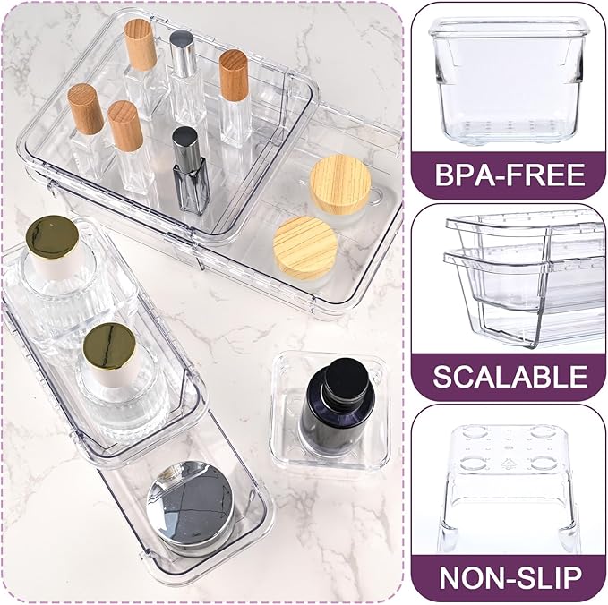 14 Pcs Adjustable Drawer Organizer, Clear Drawer Organizer Expendable | 3-Size Desk Drawer Organizer, Acrylic Storage Bins for Makeup, Cosmetic, Kitchen Utensils, Bedroom Dressers, Tool Organizer