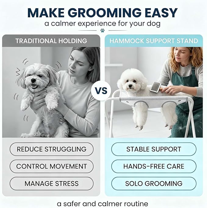 Pet Bathing Hammock, Foldable 8-Hole Grooming Stand for Small Pets (Grey) | Easier Pet Bathing, Less Scratches and Bites, Sturdy Frame Quick-Dry Mesh, Ideal for Dogs & Cats, Nail Trimming and Grooming