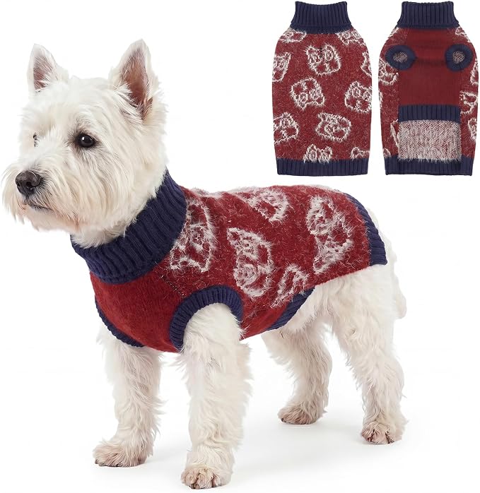 IDOMIK Dog Knit Sweaters for Small Dogs, Sleeveless Pet Pullover Sweater,S | Turtleneck Red Dog Sweater, Stretchy Knit Dog Clothes, Warm Puppy Sweater for Winter Daily Wear, Cute Cat Pattern
