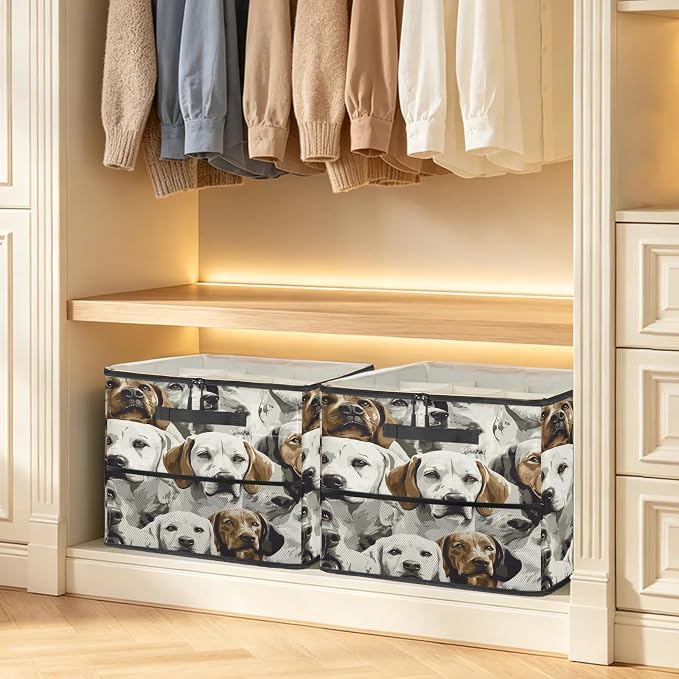 TropicalLife Dogs Animal Shoe Organizer for Closet | Cute Puppy Pets Foldable Shoe Storage Organizer Box Bin with Adjustable Dividers and Clear Cover, Fits up to 16-32 Pairs