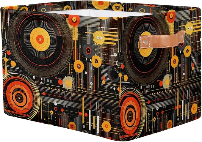 OSAM SPACE Storage Basket Bin Vintage Record Cassette Tapes Rectangular Storage Basket Cube With Handles, Laundry Storage Organizer Basket for Toy Nursery Closet Shelves Bedroom Home