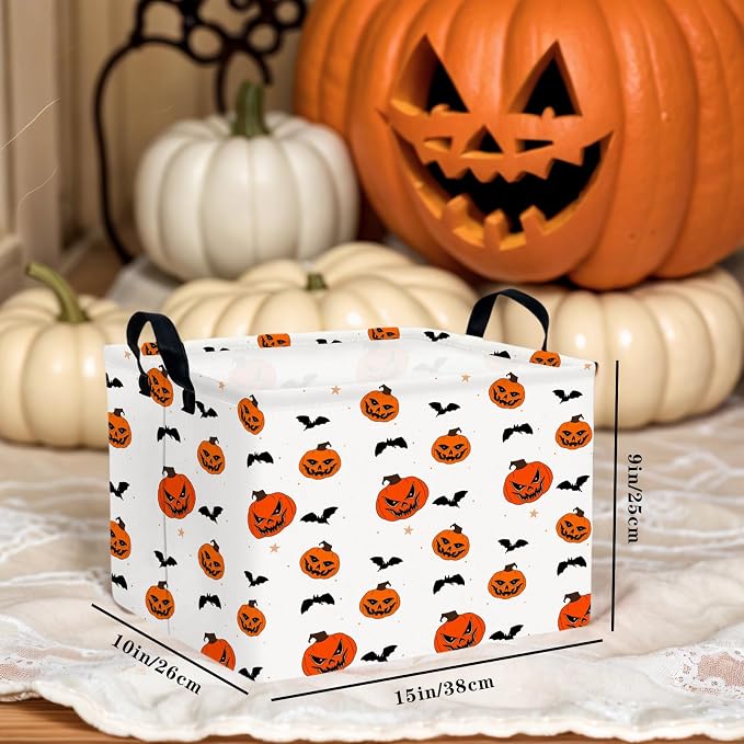 Large Halloween Basket Gift Personality Pumpkin Ghost Parties Decor Kid Trick or Treat Basket for Boys and Girls Rectangular Storage Bin Box (Pumpkin Bat)
