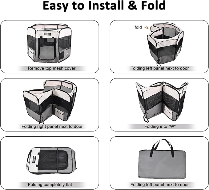 Jespet Soft Dog Playpen, Portable Pet Exercise Pen Kennel with Carry Bag | 2-Door, Easy to Fold, Ground Stakes, Zipper Locks, Large Storage Pocket, Washable Top Mesh Cover & Bottom Cover