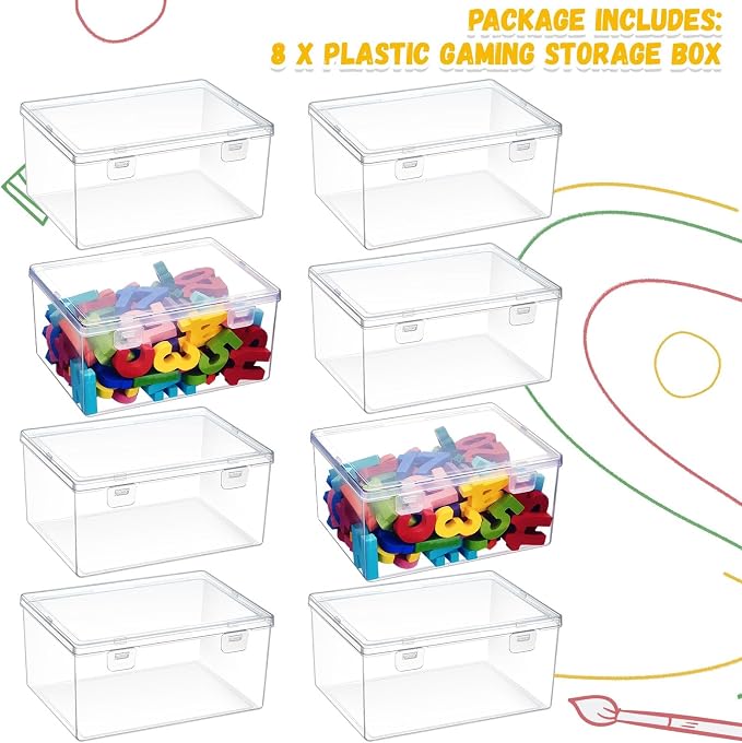 SiliFine 8 Pcs Clear Plastic Storage Bins with Lids Stackable for Toys | 7.1 x 5.2 x 3.4 Inch, Stackable, Organizer Containers, for Playroom Shelves, Holds Puzzles, Small Building Blocks, Crafts