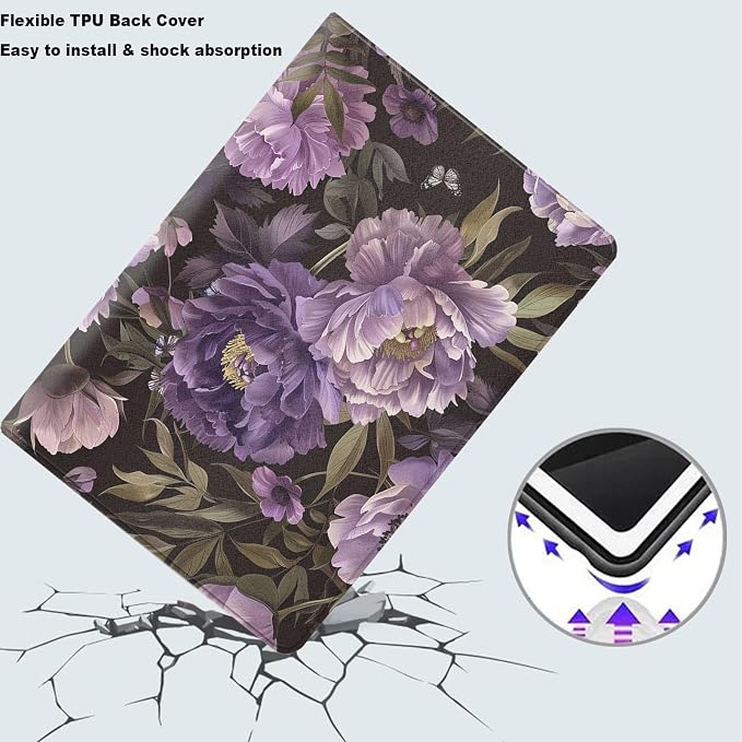 Tablet Case for iPad 5th Generation 2024 iPad Pro 11 inch (M4),Shockproof Protective Cover with Stand,Auto Wake/Sleep,Purple Peony