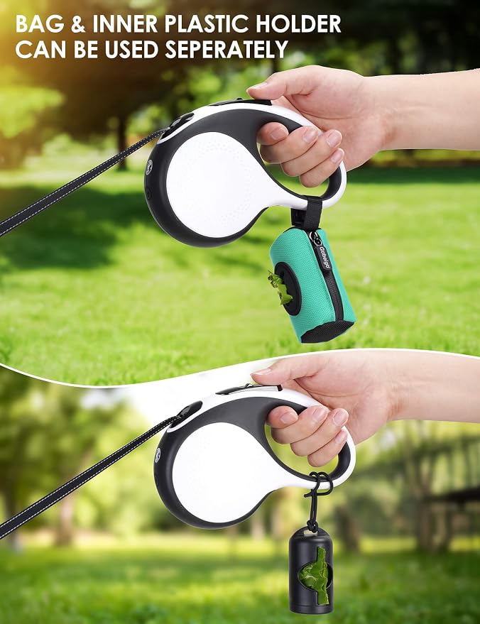 Gobeigo 2-in-1 Dog Poop Bag Holder【Easy Pull-Out Version】(Turquoise) | Hard Plastic Insert & Soft Fabric Bag Snap-On Strap Dispenser Fits Retractable and Standard Leashes with 1 Roll Bags