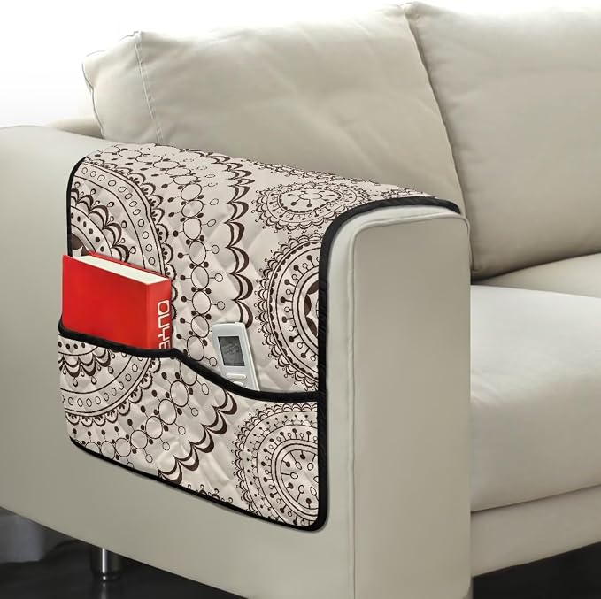 Mandala Stretch Armrest Cover Couch Arm Covers Washable Sofa Chair Arm Covers with 2 Pockets Furniture Protector Armchair Slipcovers for Recliner Home Decor Sofa Arms Rest Cover