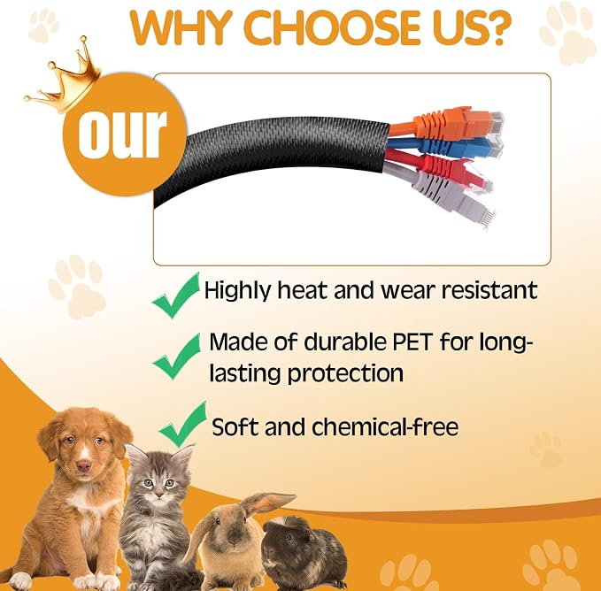 Poen 3 Pack 30ft Cord Protectors from Pets No Chew, 3/8 Inch