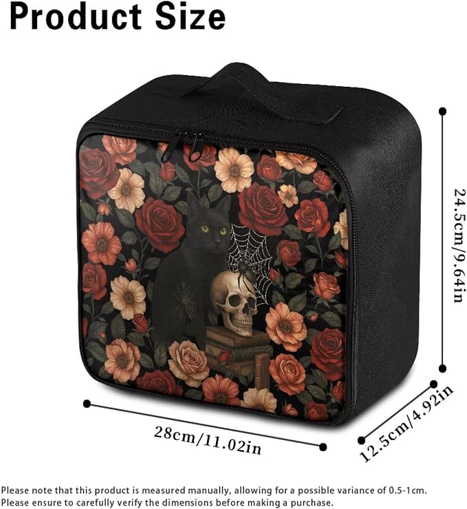 Gothic First Aid Kit Bag Floral Skull Cat Empty First Aid Bag Large Capacity for Home Office and Travel Use Lightweight Washable Soft Fabric