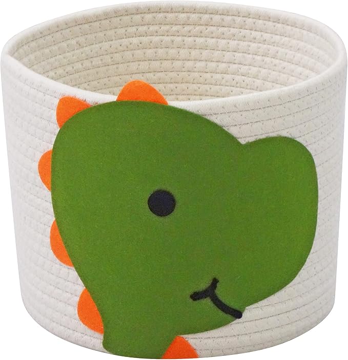 T&T Homewares Small Cotton Rope Baskets with Dianosaur Theme Design for Baby Diaper Organizer, Nursery Storage, Nursery Room Decor, Kids Room Organizer, Cat Dog Toy Storage (Small Dinosaur)