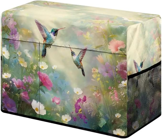 Spring Hummingbird Sewing Machine Cover with Storage Pocket,Enhance Your Sewing Experience with Artistic Flair, Duty, Dust & Pet Hair Protection, Fits Brother, Singer, Janome
