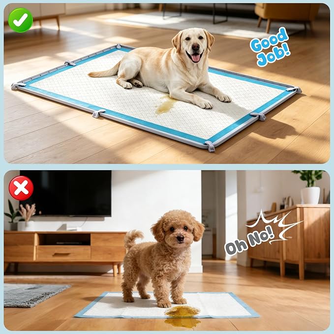 Pee Pad Holder, 32×46 Inch Thickened Silicone Dog Pee Pad Holder Tray | Non Slip Raised Edge Anti Spill Puppy Pad Holder with 4 Fixed Clamps, Easy Cleaning Floor Protection for Puppy Potty Training