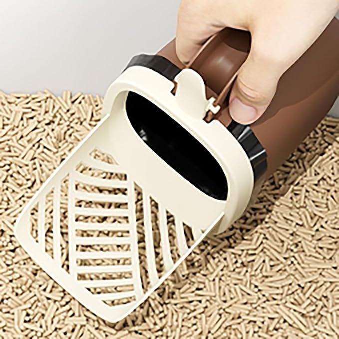 Cat Litter Shovel Scoop with Bag, Cat Litter Shovel with Storage Bucket, Removable Cats Litter Scoop, Bin Doubles as Scoop Holder, Large Capacity Cats Scooper Portable Shovel (Coffee)