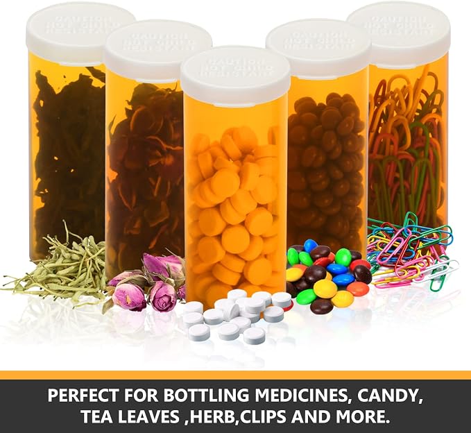 Empty Plastic Pill Bottles with Easy Open Snap Caps (Not Child Resistant), Prescription Medication Vials, Clear Containers, Pill Cases Dispenser Organizers (16 Dram, 12pcs)