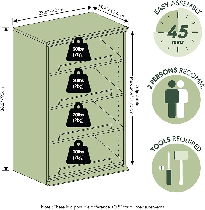 Furinno FANO Shoe Rack, 4-Tier Shoe Organizer, Closet Shoe Shelf with Angled, Adjustable Shelves, Stackable Shoe Storage, 15.9 x 23.6 x 36.2 for Wardrobe, Bedroom, Living Room, White