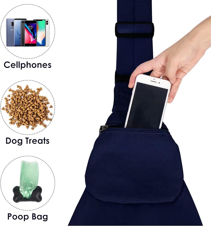 Lukovee Pet Sling, Puppy Small Pet Cat Carrier with Safety Hook | Hands-Free,Padded Strap, Breathable, Adjustable, Storage Pocket, Tote Bag Shoulder Bag with Front Pocket (DBL, M)
