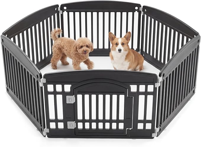 NEWBULIG 24 Inch 6 Panels Dog Playpen, Plastic Pet Play Pen Fence | Portable, Secure Locking Door, Indoor Outdoor Yard RV Camping, Small Medium Dogs, Black