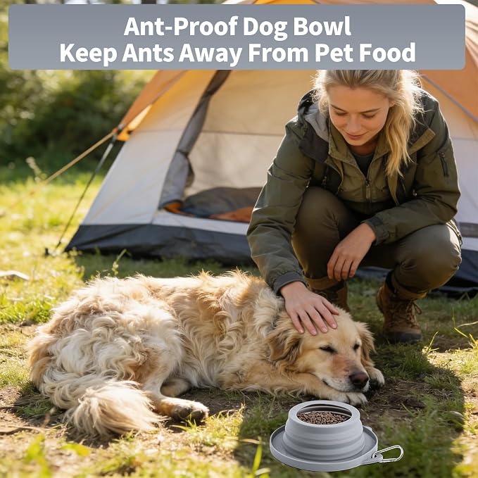 Spill Proof Dog Water Bowl for Car Road Trip, Collapsible Pet Travel Bowl | Silicone Foldable Dog Bowl, No Splash Water Dish on Car, Ant Away Food Feeder Travel Bowl for Pets Camping Hiking Trips