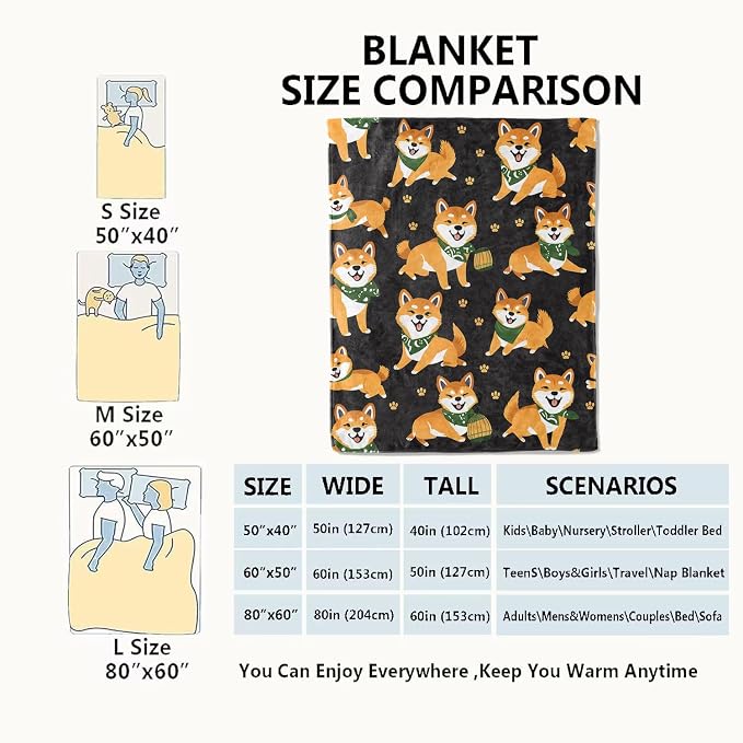 Shiba Inu Blanket Cute Playful Puppy Dog Throw Blankets,Gifts for Kids Adult Women Men,Lightweight Soft Fleece,Pet Lovers,Sofa Couch Bed Room Modern Decor 40x50in